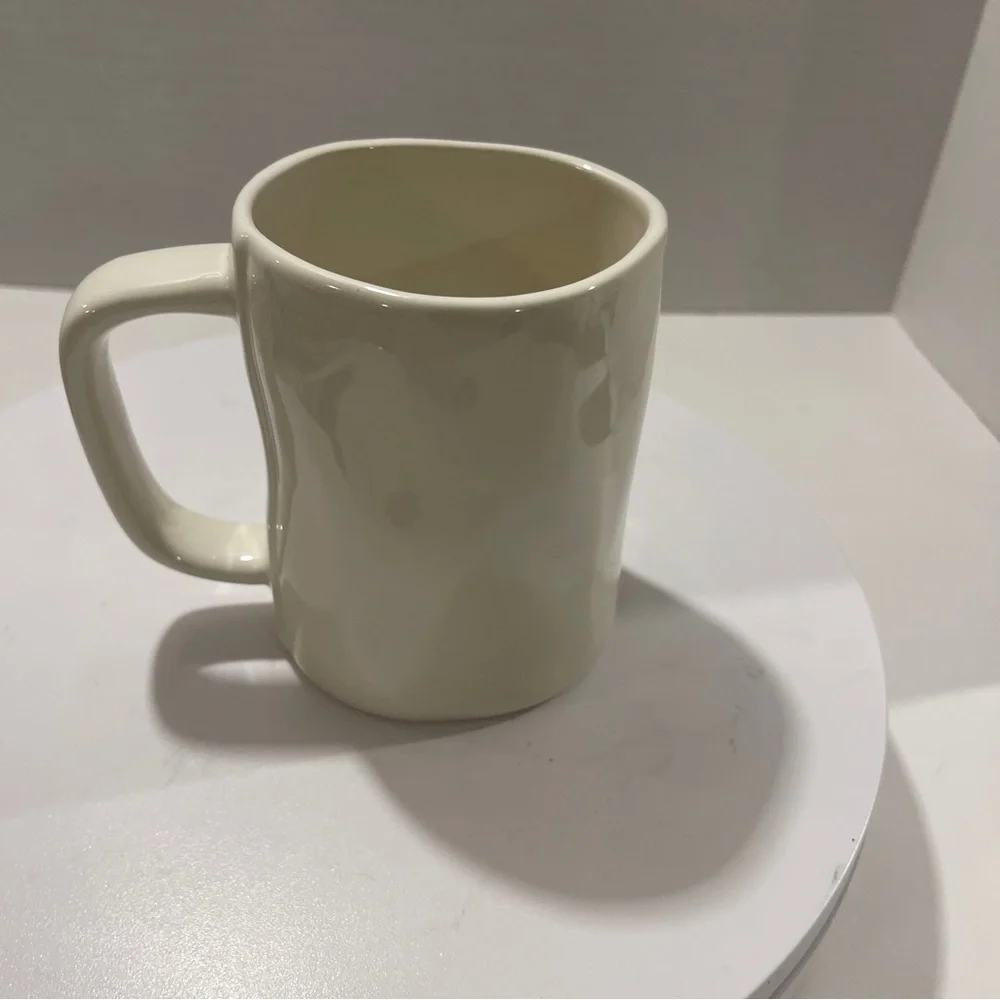 Rae Dunn Art Deco White Ceramic Mug with Black Text Chunky‎ Artwork Coffee
